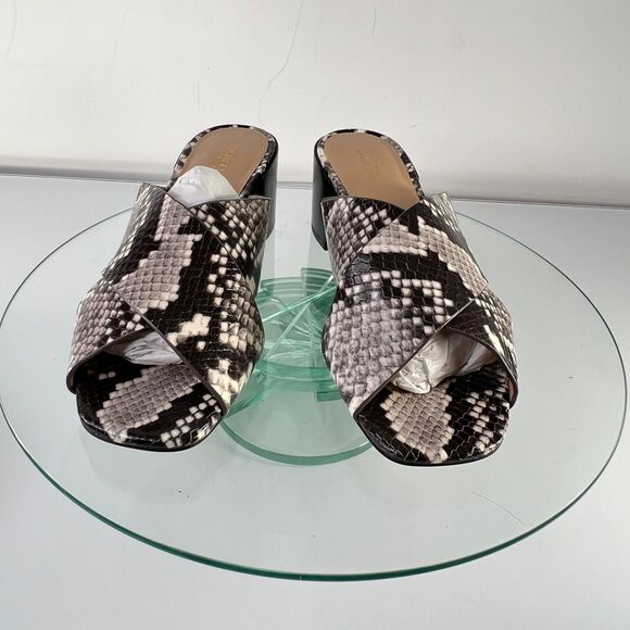 MICHAEL Michael Kors Abbott Crisscross Mules Snake Embossed Leather Chunky - Picture 4 of 8
